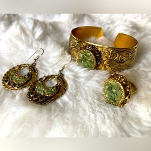 Genuine Jade Matching Bracelet, Ring and Earrings